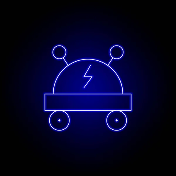 Coche, icono de la línea de robot en estilo de neón azul. Los signos y símbolos se pueden utilizar para la web, logotipo, aplicación móvil, interfaz de usuario, UX — Vector de stock