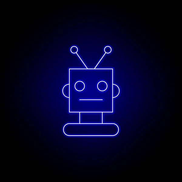 Robot head line icon in blue neon style. Signs and symbols can be used for web, logo, mobile app, UI, UX — Stock Vector