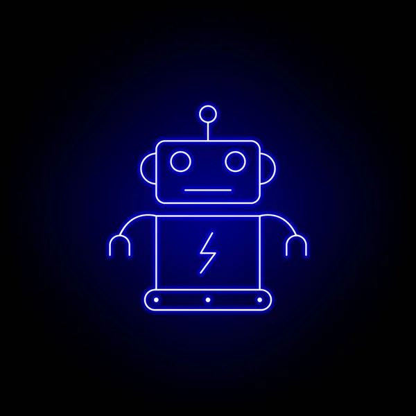 Icono de línea de robot en estilo de neón azul. Los signos y símbolos se pueden utilizar para la web, logotipo, aplicación móvil, interfaz de usuario, UX — Vector de stock
