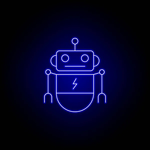 Icono de línea de robot en estilo de neón azul. Los signos y símbolos se pueden utilizar para la web, logotipo, aplicación móvil, interfaz de usuario, UX — Vector de stock