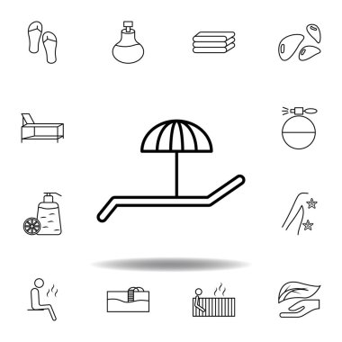 masa sandalyesi altında şemsiye anahat simgesi. Spa ve Relax illüstrasyonları simgesi ayrıntılı kümesi. Web, logo, mobil uygulama, ui, UX için kullanılabilir