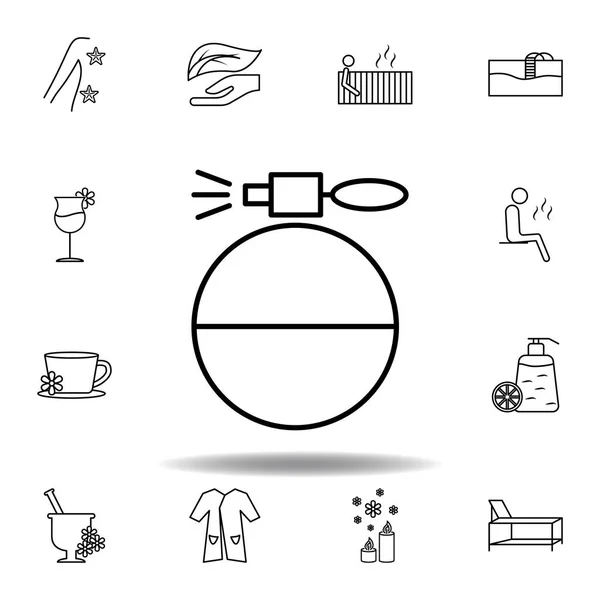 Parfum spray sferische fles outline icon. Gedetailleerde set van Spa en relax illustraties icoon. Kan worden gebruikt voor het web, logo, mobiele app, ui, UX — Stockvector