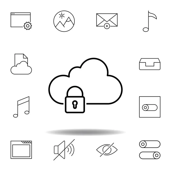 Nube de datos icono de esquema de bloqueo. Conjunto detallado de iconos de ilustraciones multimedia unigrid. Puede ser utilizado para web, logotipo, aplicación móvil, interfaz de usuario, UX — Vector de stock