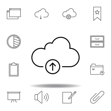 bulut depolama yükleme anahat simgesi. Unigrid multimedya çizimler ikonlarının ayrıntılı kümesi. Web, logo, mobil uygulama, Ui, Ux için kullanılabilir