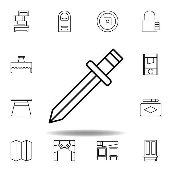 Ícone de contorno de espada mágica. elementos do ícone da linha de ilustração mágica. sinais, símbolos podem ser usados para web, logotipo, aplicativo móvel, UI, UX — Vetor de Stock