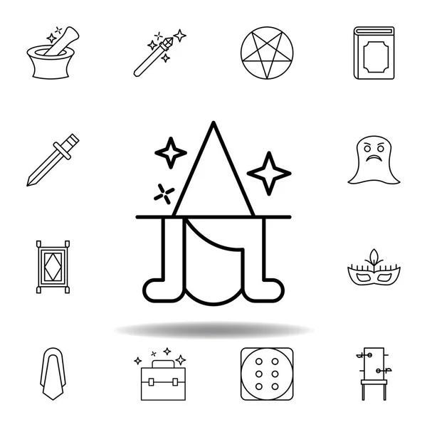 Mágikus boszorkány kalap vázlat ikonra. elemeit mágikus illusztráció vonal ikonra. jeleket, szimbólumokat lehet használni a weben, logó, mobil alkalmazás, UI, UX — Stock Vector