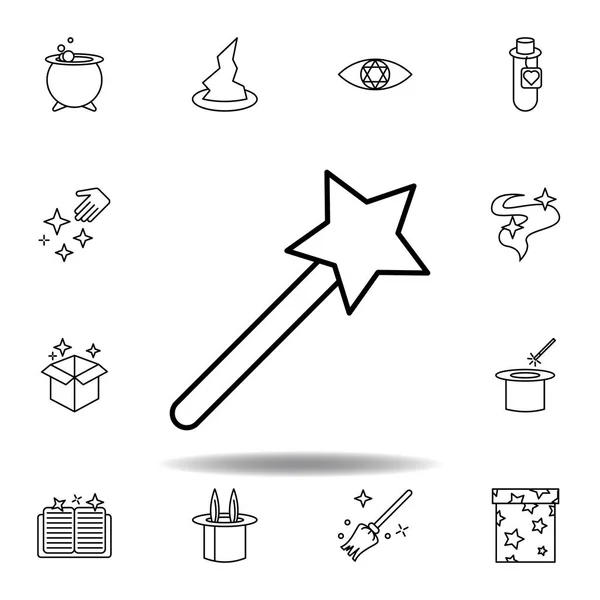 Ícone de contorno varinha mágica. elementos do ícone da linha de ilustração mágica. sinais, símbolos podem ser usados para web, logotipo, aplicativo móvel, UI, UX —  Vetores de Stock