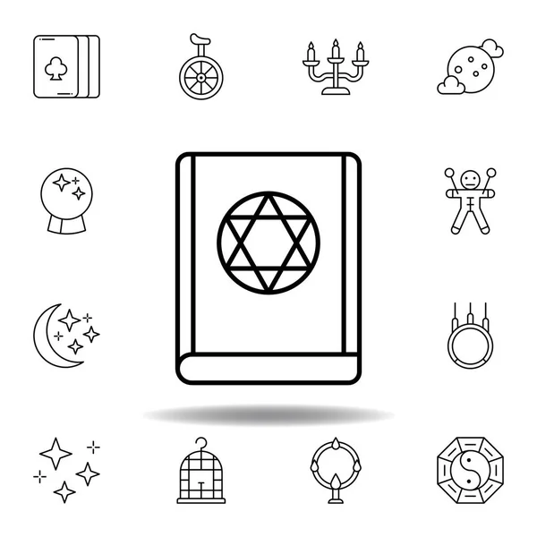 Mágikus zsidó könyv vázlat ikonra. elemeit mágikus illusztráció vonal ikonra. jeleket, szimbólumokat lehet használni a weben, logó, mobil alkalmazás, UI, UX — Stock Vector