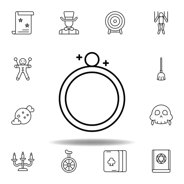 Icona anello magico contorno. elementi di illustrazione magica icona linea. segni, simboli possono essere utilizzati per il web, logo, app mobile, UI, UX — Vettoriale Stock