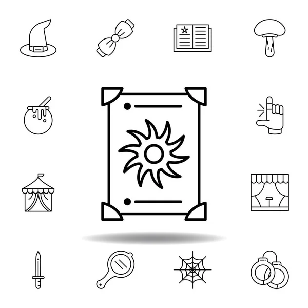 Varázslat Tarot vázlat ikonra. elemeit mágikus illusztráció vonal ikonra. jeleket, szimbólumokat lehet használni a weben, logó, mobil alkalmazás, UI, UX — Stock Vector