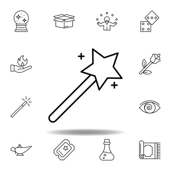 Bacchetta magica icona contorno. elementi di illustrazione magica icona linea. segni, simboli possono essere utilizzati per il web, logo, app mobile, UI, UX — Vettoriale Stock
