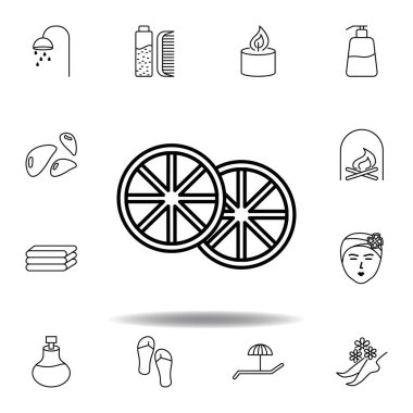 yarım portakallar anahat simgesi çift. Spa ve Relax illüstrasyonları simgesi ayrıntılı kümesi. Web, logo, mobil uygulama, ui, UX için kullanılabilir