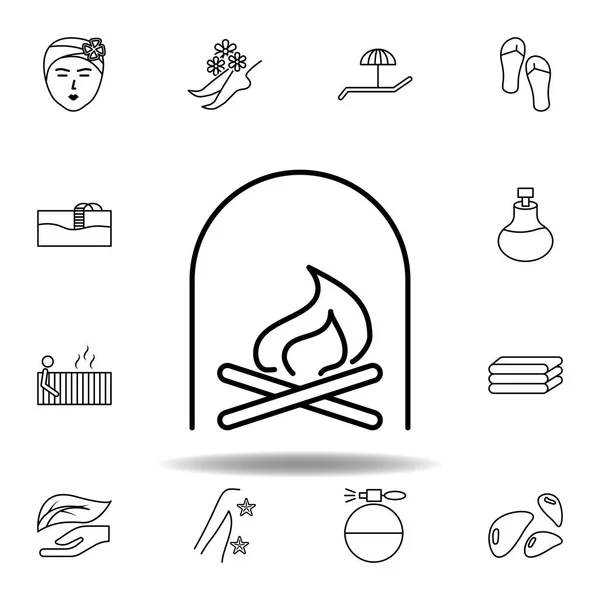 Tűzrakóhely, fűtés, relaxációs vázlat ikon. Részletes Spa és Relax illusztrációk ikonra. Használható webes, logó, mobil alkalmazás, UI, UX — Stock Vector
