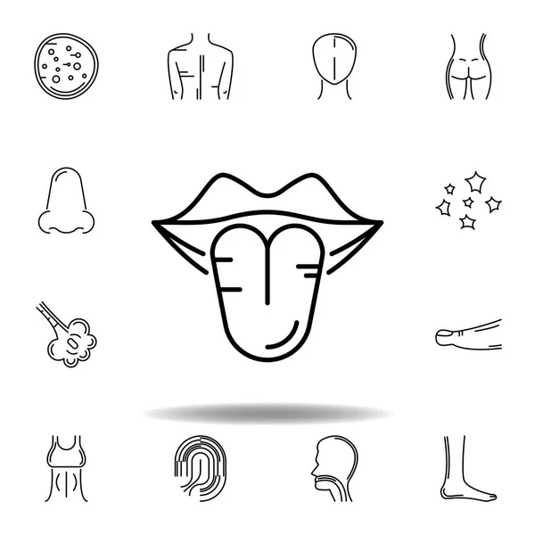 Conjunto de órganos humanos icono contorno de la lengua y la boca. Los signos y símbolos se pueden utilizar para la web, logotipo, aplicación móvil, interfaz de usuario, UX — Vector de stock