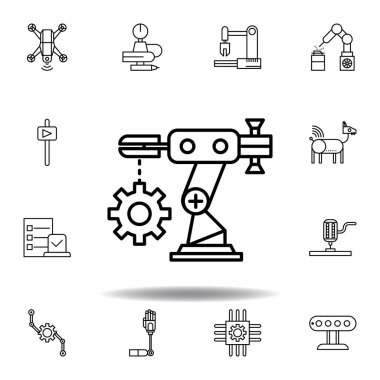 Robotik montaj anahat simgesi. robotik illüstrasyon simgeleri kümesi. işaretleri, semboller web, logo, mobil uygulama, Ui, Ux için kullanılabilir