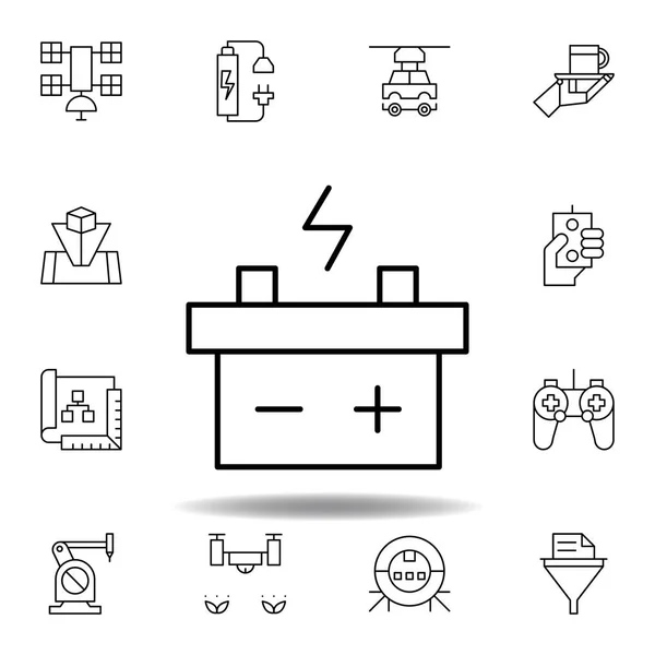 Roboterbatterie umreißen Symbol. Reihe von Robotik-Illustrationssymbolen. Zeichen, Symbole können für Web, Logo, mobile App, ui, ux verwendet werden — Stockvektor