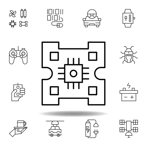 Robotica scheda madre icona contorno. set di icone di illustrazione robotica. segni, simboli possono essere utilizzati per il web, logo, app mobile, UI, UX — Vettoriale Stock