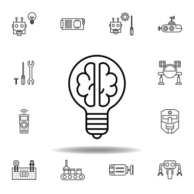 Robotik ampul beyin anahat simgesi. robotik illüstrasyon simgeleri kümesi. işaretleri, semboller web, logo, mobil uygulama, Ui, Ux için kullanılabilir