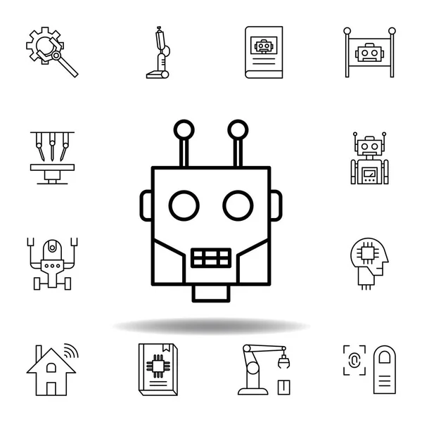 ไอคอนโครงร่างหุ่นยนต์ ชุดของไอคอนภาพประกอบหุ่นยนต์ สัญลักษณ์, สัญลักษณ์สามารถใช้สําหรับเว็บ, โลโก้, แอพมือถือ, UI, UX — ภาพเวกเตอร์สต็อก