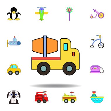 karikatür kamyon oyuncak renkli simgesi. çocuk oyuncakillüstrasyon simgeleri kümesi. işaretleri, semboller web, logo, mobil uygulama, Ui, Ux için kullanılabilir