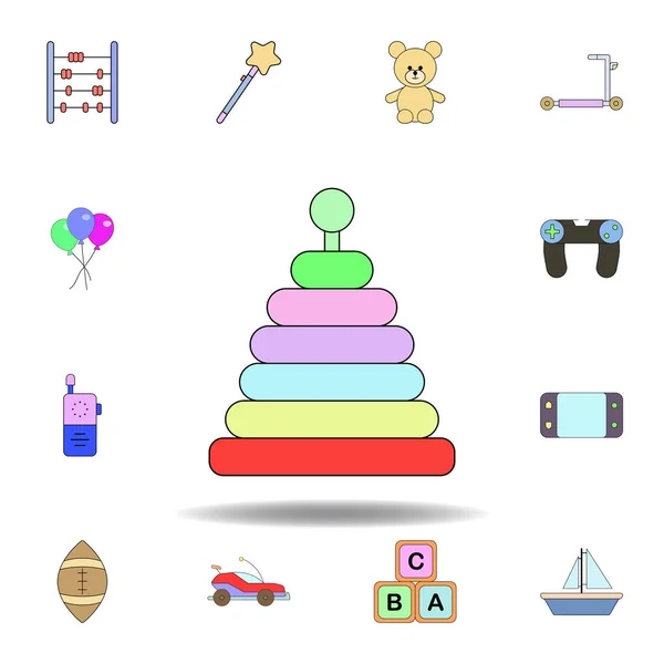 Zabawka dziecko Stacker zabawki kolorowy ikona. zestaw ikon ilustracji zabawek dla dzieci. znaki, symbole mogą być używane do Internetu, logo, aplikacja mobilna, UI, UX — Wektor stockowy