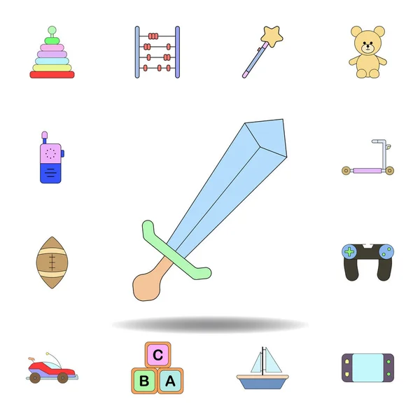 Zabawka miecz kolorowy kreskówka ikona. zestaw ikon ilustracji zabawek dla dzieci. znaki, symbole mogą być używane do Internetu, logo, aplikacja mobilna, UI, UX — Wektor stockowy