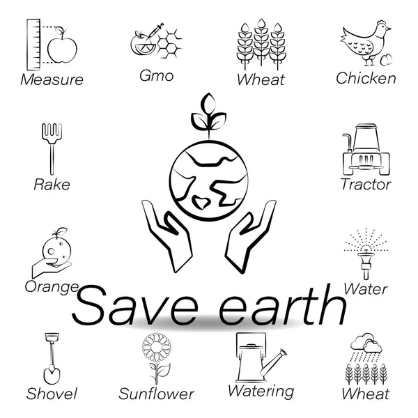 Zapisać ikonę rysowania dłoni ziemi. Element rolnictwa ikony ilustracji. Znaki i symbole mogą być używane do Internetu, logo, aplikacji mobilnej, UI, UX — Wektor stockowy