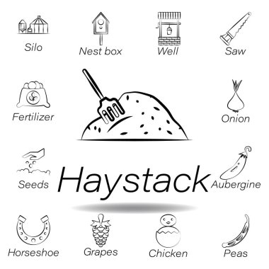 Samanlıkta el çizmek simgesi. Tarım illüstrasyon simgeleri unsuru. İşaretler ve semboller Web, logo, mobil uygulama, ui, UX için kullanılabilir