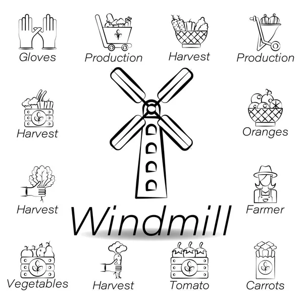 Windrad Hand zeichnen Symbol. Element der landwirtschaftlichen Illustrationssymbole. Zeichen und Symbole können für Web, Logo, mobile App, ui, ux verwendet werden — Stockvektor