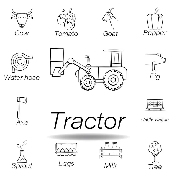 Ikonen för traktorns hand dragning. Element av jordbruk illustration ikoner. Skyltar och symboler kan användas för webb, logo typ, mobilapp, UI, UX — Stock vektor