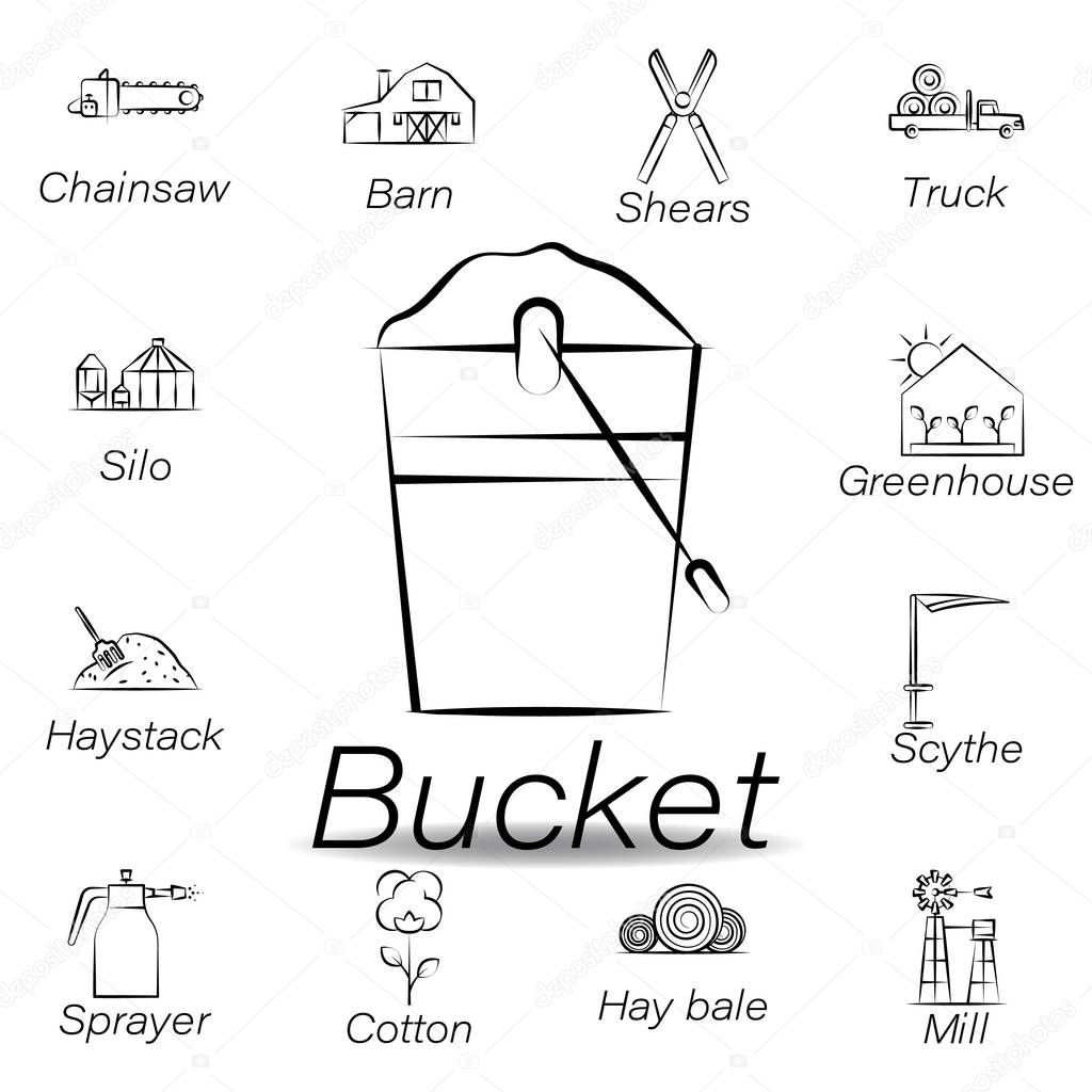 bucket hand draw icon. Element of farming illustration icons. Signs and symbols can be used for web, logo, mobile app, UI, UX