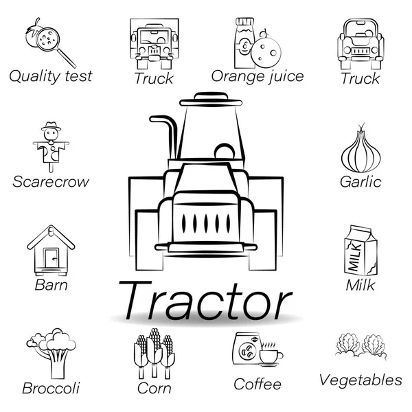 Ikonen för traktorns hand dragning. Element av jordbruk illustration ikoner. Skyltar och symboler kan användas för webb, logo typ, mobilapp, UI, UX — Stock vektor