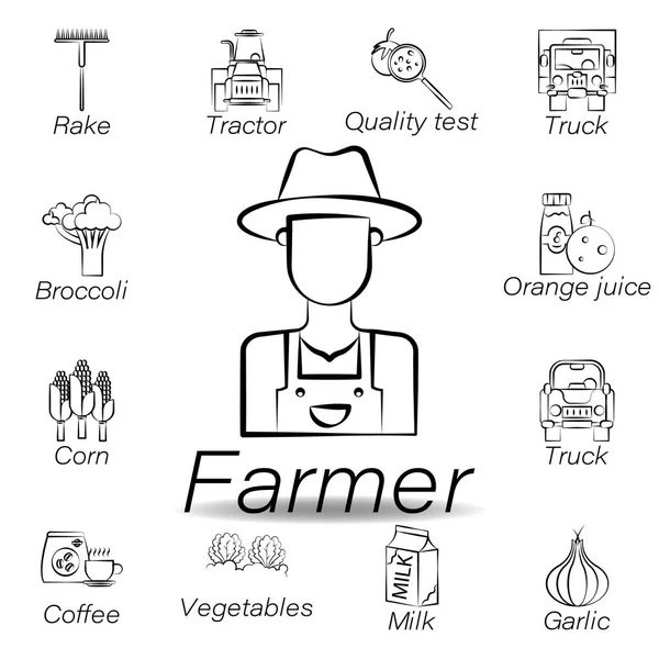 çiftçi el çizmek simgesi. Tarım illüstrasyon simgeleri unsuru. İşaretler ve semboller Web, logo, mobil uygulama, ui, UX için kullanılabilir