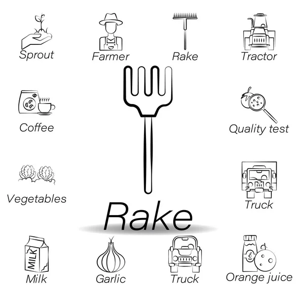 Rake Hand Draw Symbol. Element der landwirtschaftlichen Illustrationssymbole. Zeichen und Symbole können für Web, Logo, mobile App, ui, ux verwendet werden — Stockvektor