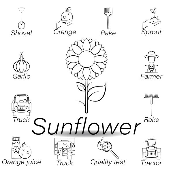 Sonnenblumen Hand zeichnen Symbol. Element der landwirtschaftlichen Illustrationssymbole. Zeichen und Symbole können für Web, Logo, mobile App, ui, ux verwendet werden — Stockvektor