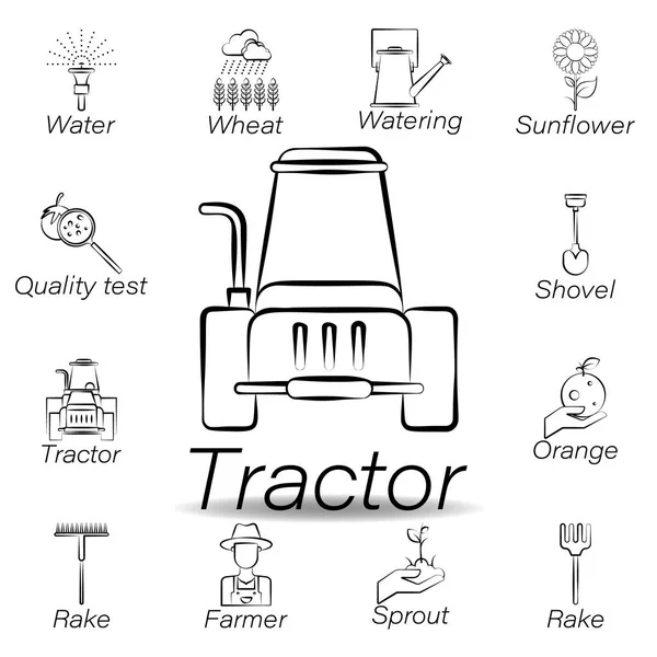 Ikonen för traktorns hand dragning. Element av jordbruk illustration ikoner. Skyltar och symboler kan användas för webb, logo typ, mobilapp, UI, UX — Stock vektor