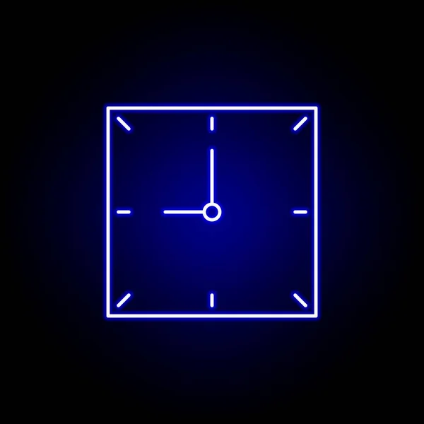 Reloj de pared icono de tiempo en estilo de neón azul.. Elementos del icono de ilustración del tiempo. Signos, símbolos se pueden utilizar para la web, logotipo, aplicación móvil, interfaz de usuario, UX — Archivo Imágenes Vectoriales