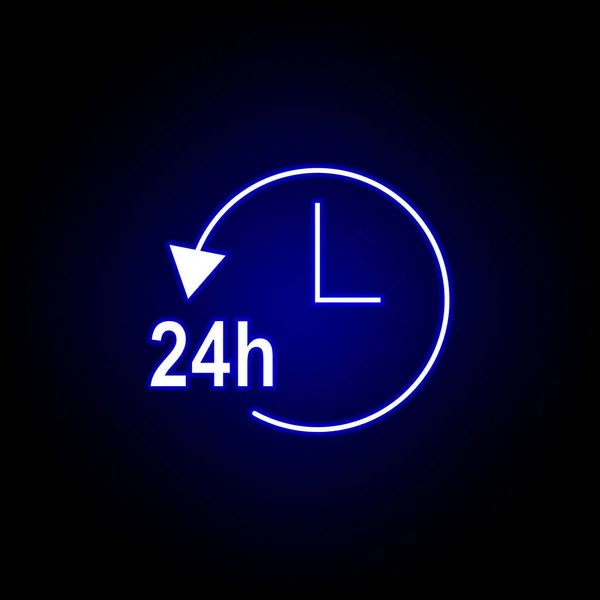 24 uur pijl cirkel klokpictogram in blauwe neon stijl.. Elementen van tijd illustratie pictogram. Tekens, symbolen kunnen worden gebruikt voor web, logo, mobiele app, ui, UX — Stockvector