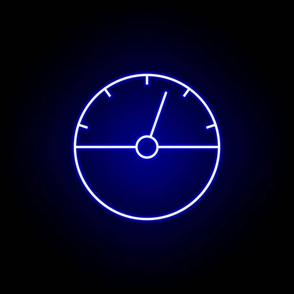 Speedometer speed time clock icon in blue neon style.. Elements of time illustration icon. Signs, symbols can be used for web, logo, mobile app, UI, UX — Stock Vector