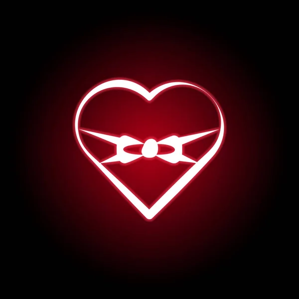 Ícone do coração em estilo néon vermelho. Conjunto de corações ícones de ilustração. Sinais, símbolos podem ser usados para web, logotipo, aplicativo móvel, UI, UX —  Vetores de Stock