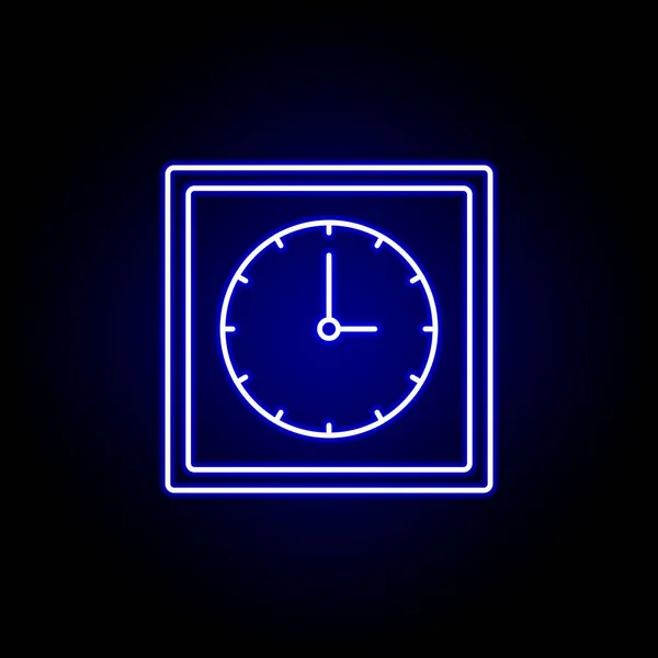 Wandklok tijd pictogram in blauwe neon stijl.. Elementen van tijd illustratie pictogram. Tekens, symbolen kunnen worden gebruikt voor web, logo, mobiele app, ui, UX — Stockvector