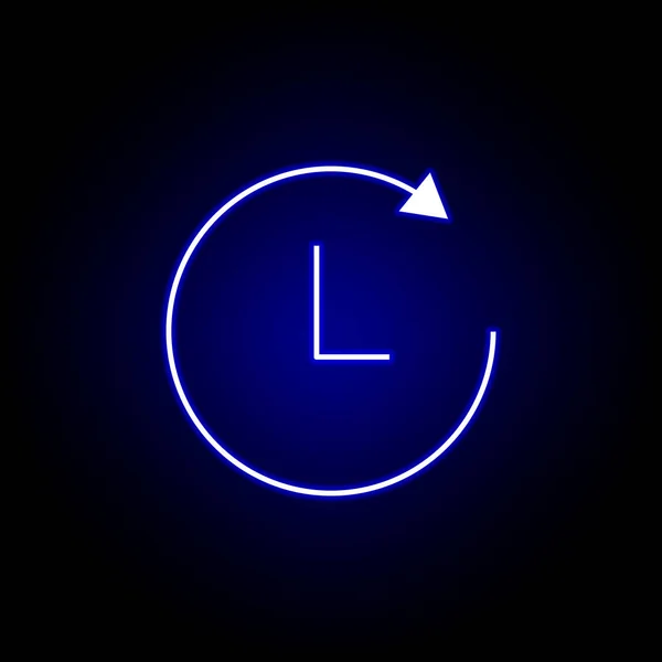 Ícone do relógio círculo de seta em estilo de néon azul.. Elementos do ícone ilustração do tempo. Sinais, símbolos podem ser usados para web, logotipo, aplicativo móvel, UI, UX — Vetor de Stock