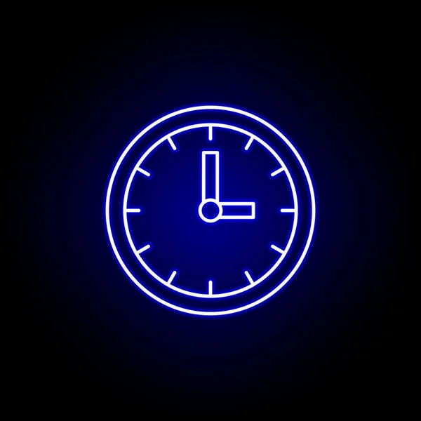Orologio da parete icona del tempo in stile neon blu.. Elementi di icona illustrazione del tempo. Segni, simboli possono essere utilizzati per il web, logo, app mobile, UI, UX — Vettoriale Stock