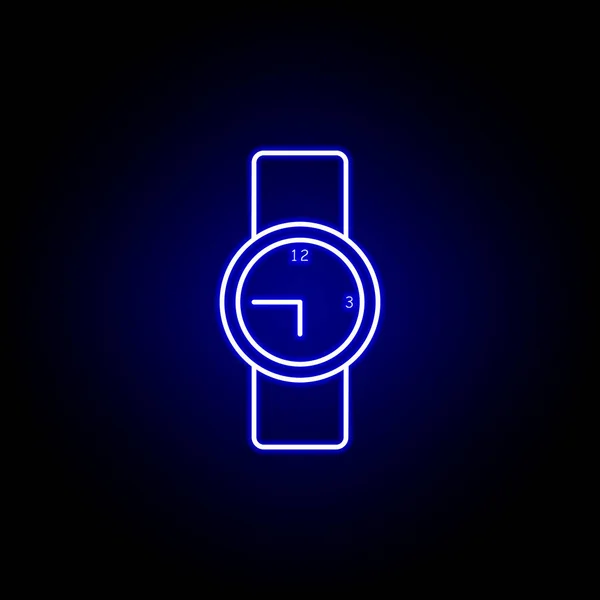 Muñeca o icono del reloj en estilo de neón azul.. Elementos del icono de ilustración del tiempo. Signos, símbolos se pueden utilizar para la web, logotipo, aplicación móvil, interfaz de usuario, UX — Vector de stock
