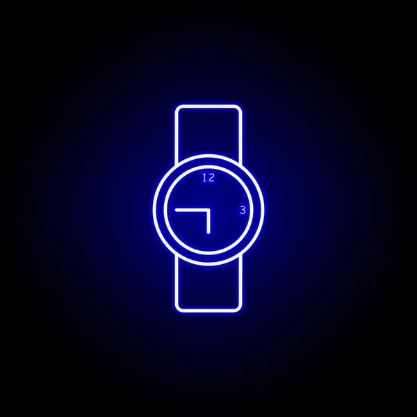 Polso o icona dell'orologio in stile neon blu.. Elementi di icona illustrazione del tempo. Segni, simboli possono essere utilizzati per il web, logo, app mobile, UI, UX — Vettoriale Stock