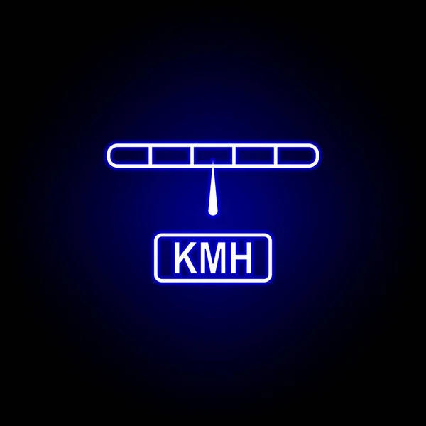 Speedometer kilometer hours icon in blue neon style.. Elements of time illustration icon. Signs, symbols can be used for web, logo, mobile app, UI, UX — Stock Vector