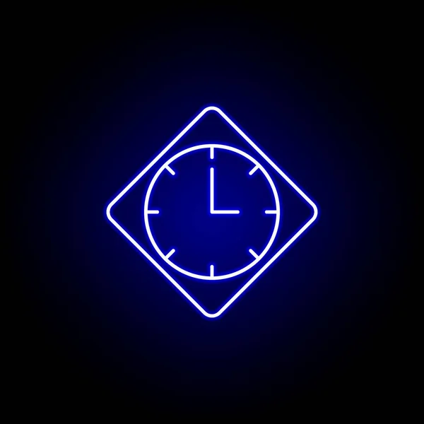 青いネオンスタイルで壁時計時間アイコン。時間イラストアイコンの要素。看板、シンボルは、ウェブ、ロゴ、モバイルアプリ、Ui、Uxに使用することができます — ストックベクタ