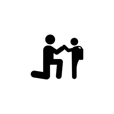 Baba çocuk okul simgesini harcayacak. Okul çizim simgesine geri öğesi. İşaretler ve Web siteleri, Web tasarım, mobil uygulama, ui, UX için sembol koleksiyonu simgesi