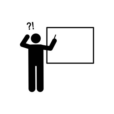 Öğrenci siyah tahta düşünme simgesi. Okul çizim simgesine geri öğesi. İşaretler ve Web siteleri, Web tasarım, mobil uygulama, ui, UX için sembol koleksiyonu simgesi