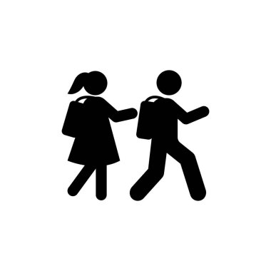 Öğrenciler okul simgesini yürümek. Okul çizim simgesine geri öğesi. İşaretler ve Web siteleri, Web tasarım, mobil uygulama, ui, UX için sembol koleksiyonu simgesi